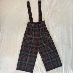 Zara Plaid Suspender Pants Women High Waist Tartan Wide Leg Dark Academia Preppy